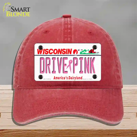 Drive Pink Wisconsin Novelty License Plate Hat Unconstructed Cotton / Red