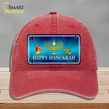 Happy Hanukkah Novelty License Plate Hat Unconstructed Cotton / Red