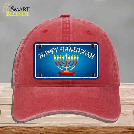 Hanukkah Novelty License Plate Hat Unconstructed Cotton / Red