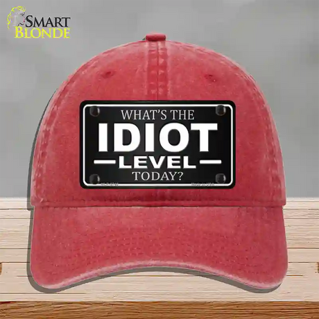 Idiot Level Novelty License Plate Hat Unconstructed Cotton / Red