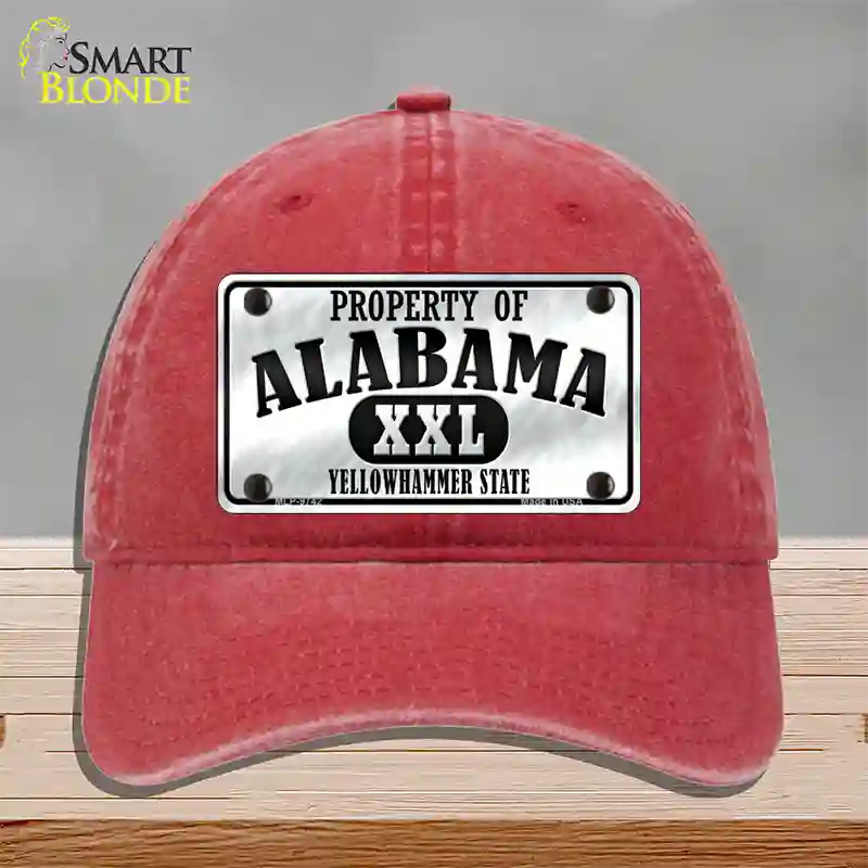 Property Of Alabama Novelty License Plate Hat Unconstructed Cotton / Red