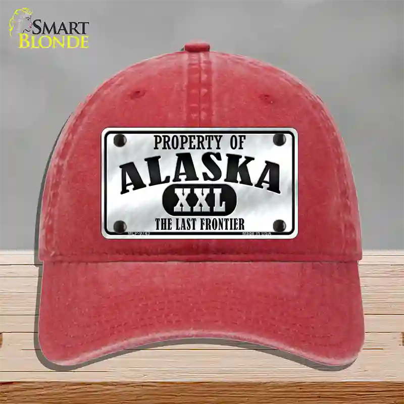 Property Of Alaska Novelty License Plate Hat Unconstructed Cotton / Red