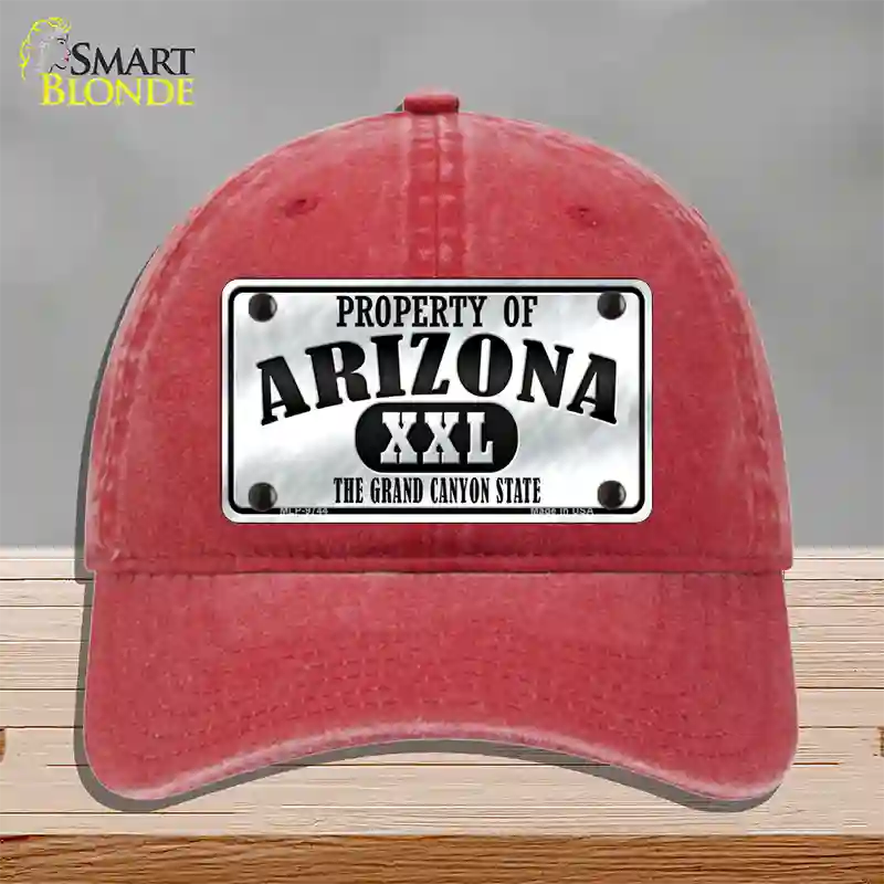 Property Of Arizona Novelty License Plate Hat Unconstructed Cotton / Red