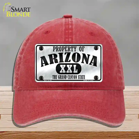 Property Of Arizona Novelty License Plate Hat Unconstructed Cotton / Red