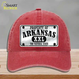 Property Of Arkansas Novelty License Plate Hat Unconstructed Cotton / Red