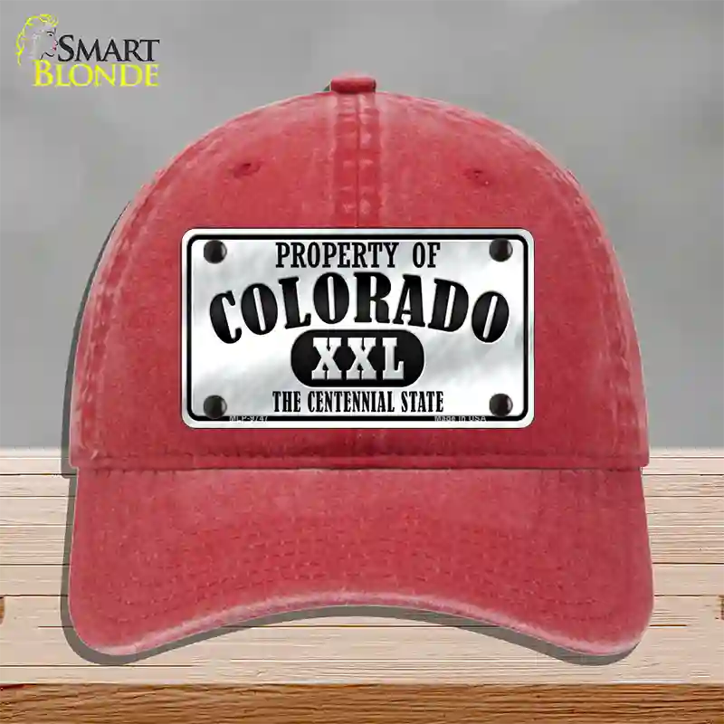 Property Of Colorado Novelty License Plate Hat Unconstructed Cotton / Red