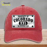 Property Of Colorado Novelty License Plate Hat Unconstructed Cotton / Red