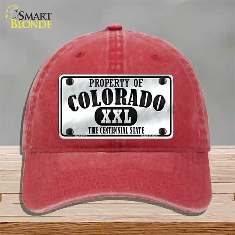 Property Of Colorado Novelty License Plate Hat Unconstructed Cotton / Red