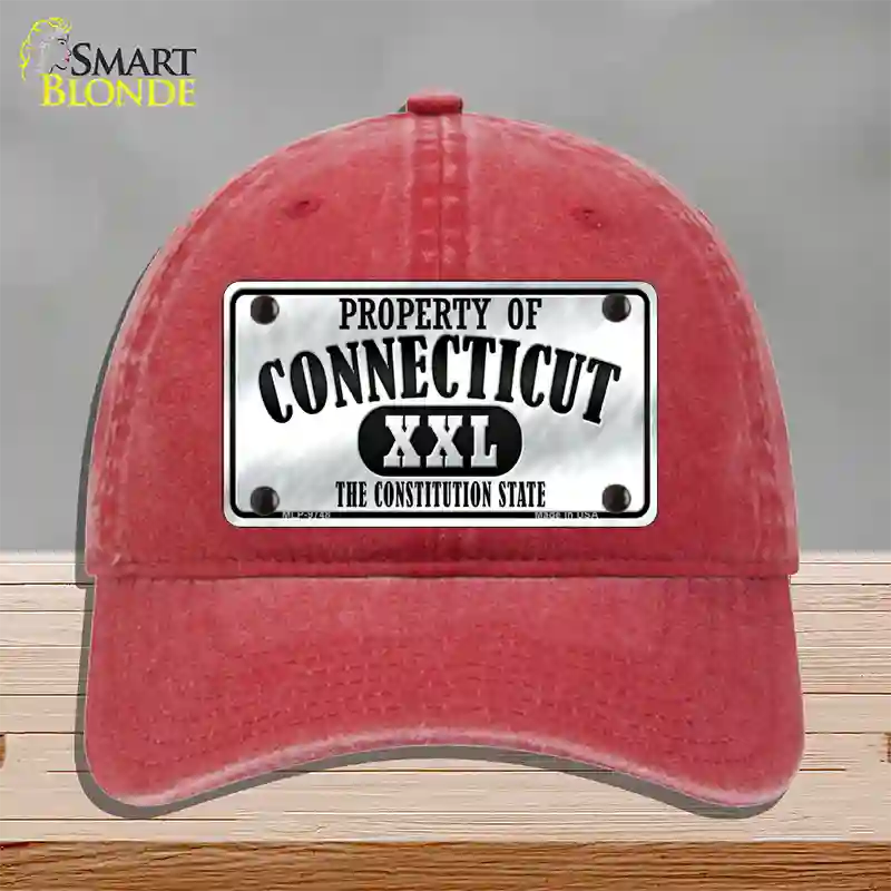 Property Of Connecticut Novelty License Plate Hat Unconstructed Cotton / Red