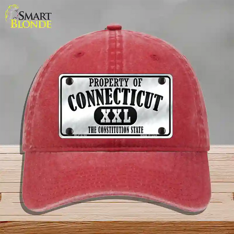 Property Of Connecticut Novelty License Plate Hat Unconstructed Cotton / Red