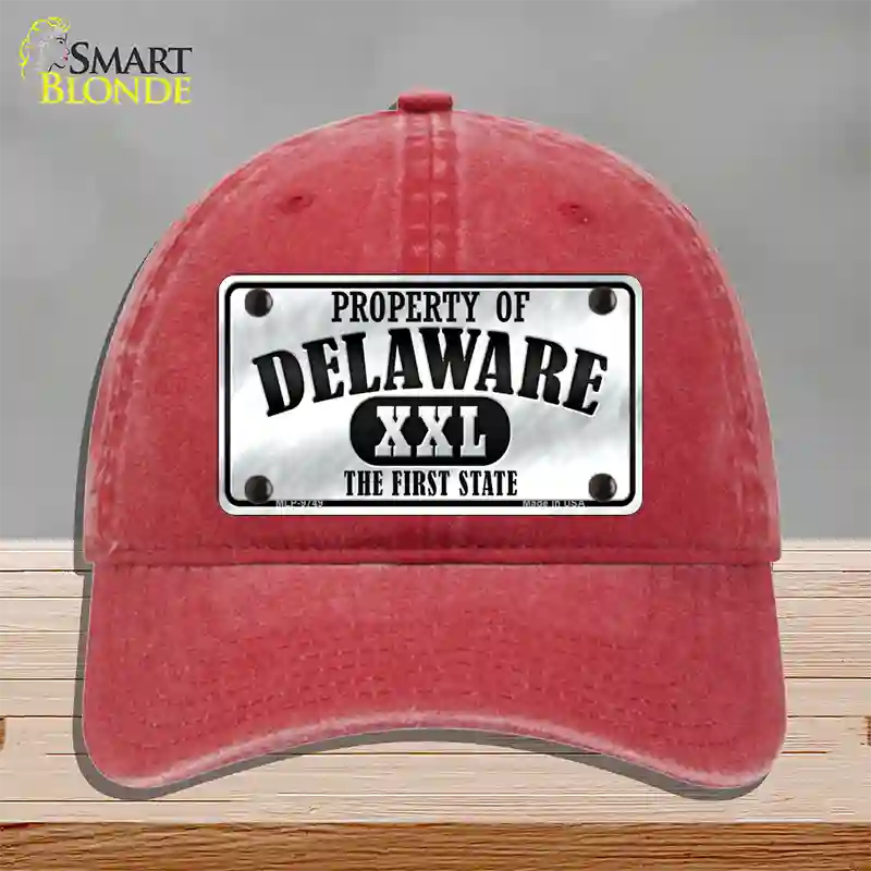 Property Of Delaware Novelty License Plate Hat Unconstructed Cotton / Red