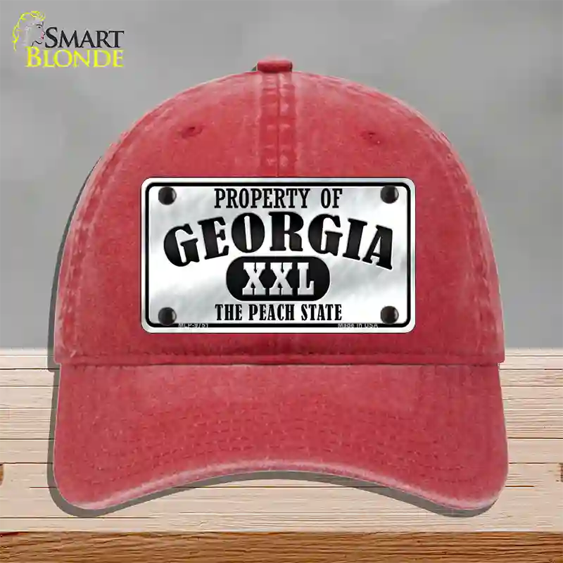 Property Of Georgia Novelty License Plate Hat Unconstructed Cotton / Red