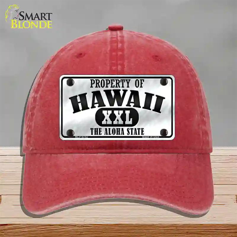 Property Of Hawaii Novelty License Plate Hat Unconstructed Cotton / Red