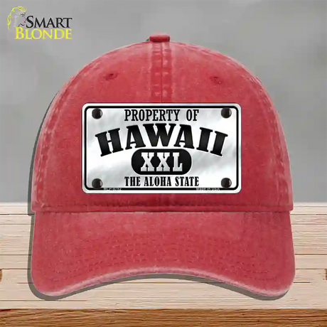 Property Of Hawaii Novelty License Plate Hat Unconstructed Cotton / Red