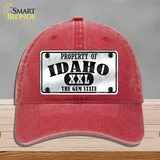 Property Of Idaho Novelty License Plate Hat Unconstructed Cotton / Red