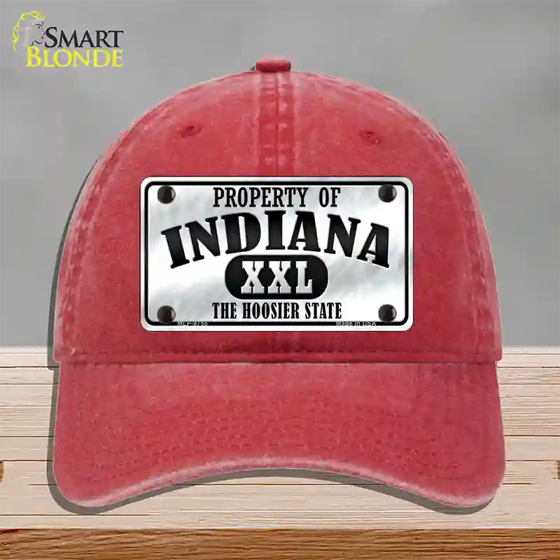 Property Of Indiana Novelty License Plate Hat Unconstructed Cotton / Red