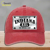 Property Of Indiana Novelty License Plate Hat Unconstructed Cotton / Red