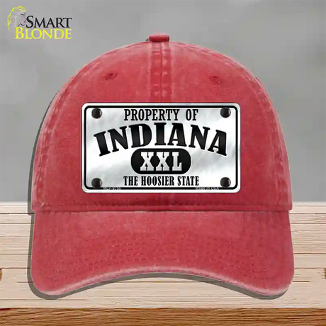 Property Of Indiana Novelty License Plate Hat Unconstructed Cotton / Red