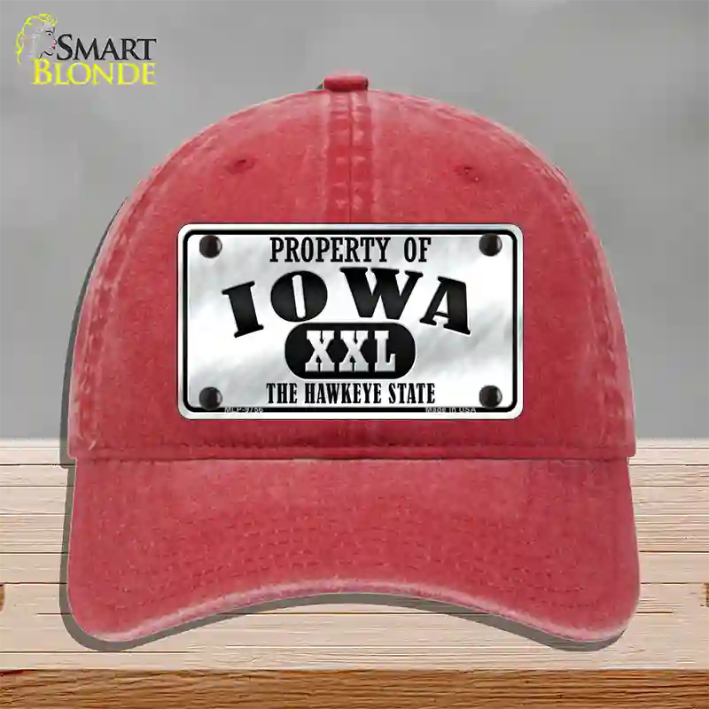 Property Of Iowa Novelty License Plate Hat Unconstructed Cotton / Red