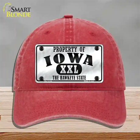 Property Of Iowa Novelty License Plate Hat Unconstructed Cotton / Red