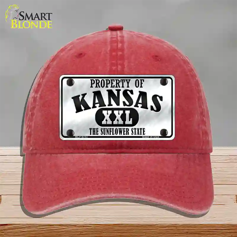 Property Of Kansas Novelty License Plate Hat Unconstructed Cotton / Red