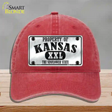 Property Of Kansas Novelty License Plate Hat Unconstructed Cotton / Red