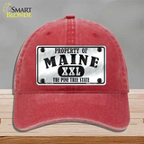 Property Of Maine Novelty License Plate Hat Unconstructed Cotton / Red