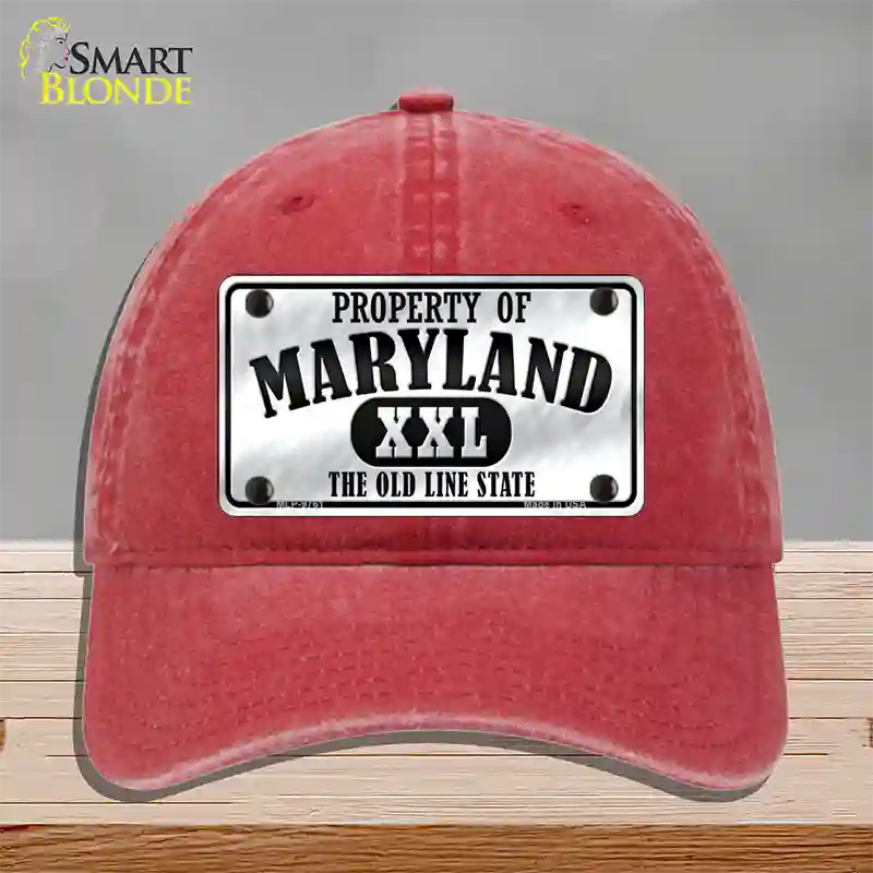 Property Of Maryland Novelty License Plate Hat Unconstructed Cotton / Red