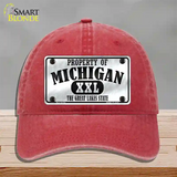 Property Of Michigan Novelty License Plate Hat Unconstructed Cotton / Red