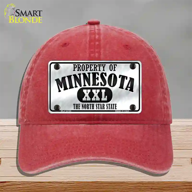 Property Of Minnesota Novelty License Plate Hat Unconstructed Cotton / Red