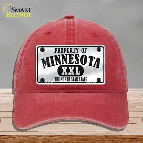 Property Of Minnesota Novelty License Plate Hat Unconstructed Cotton / Red