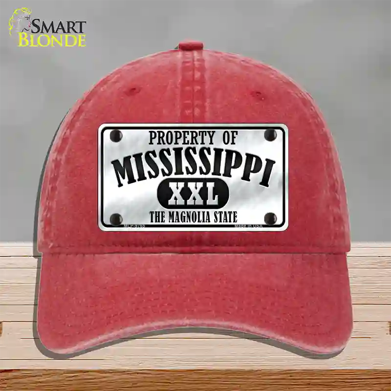 Property Of Mississippi Novelty License Plate Hat Unconstructed Cotton / Red