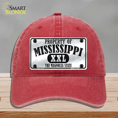 Property Of Mississippi Novelty License Plate Hat Unconstructed Cotton / Red