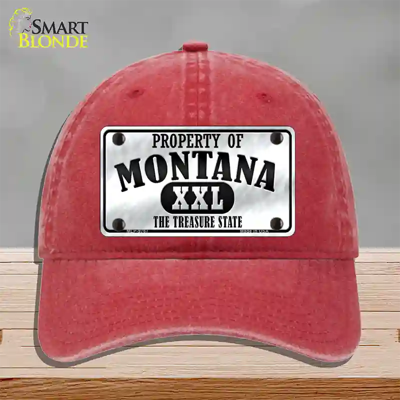 Property Of Montana Novelty License Plate Hat Unconstructed Cotton / Red