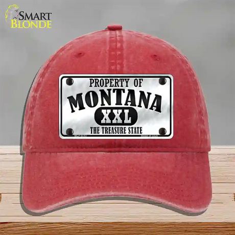 Property Of Montana Novelty License Plate Hat Unconstructed Cotton / Red