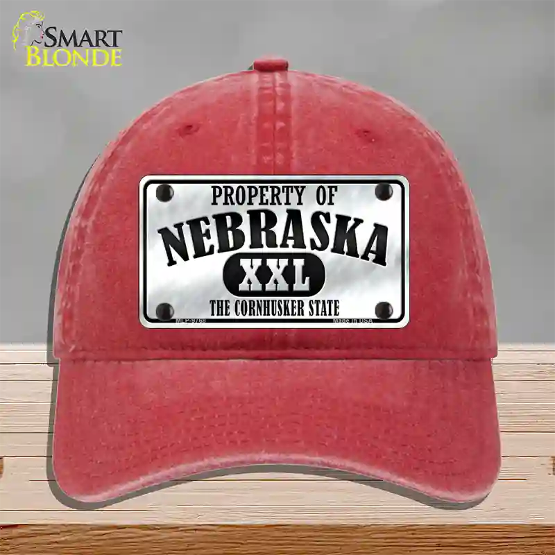 Property Of Nebraska Novelty License Plate Hat Unconstructed Cotton / Red