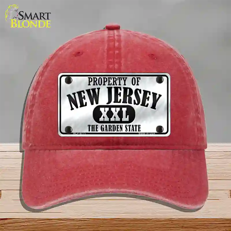 Property Of New Jersey Novelty License Plate Hat Unconstructed Cotton / Red