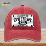 Property Of New Jersey Novelty License Plate Hat Unconstructed Cotton / Red