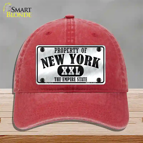 Property Of New York Novelty License Plate Hat Unconstructed Cotton / Red