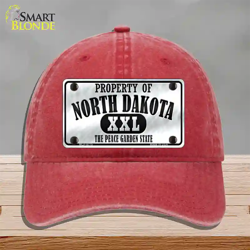 Property Of North Dakota Novelty License Plate Hat Unconstructed Cotton / Red