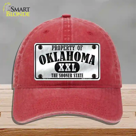 Property Of Oklahoma Novelty License Plate Hat Unconstructed Cotton / Red