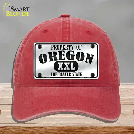 Property Of Oregon Novelty License Plate Hat Unconstructed Cotton / Red