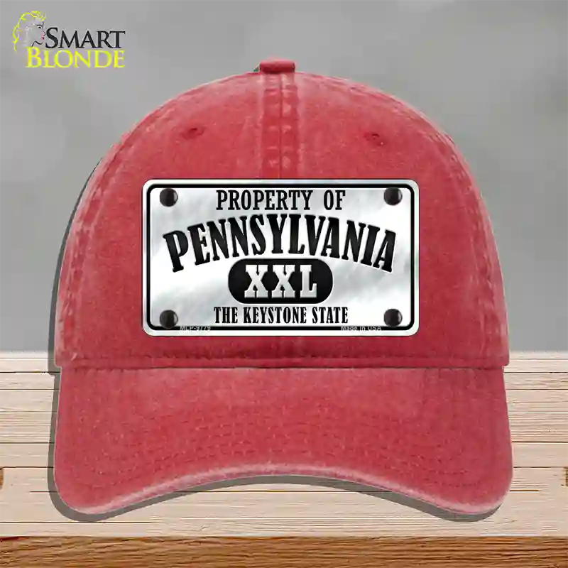 Property Of Pennsylvania Novelty License Plate Hat Unconstructed Cotton / Red