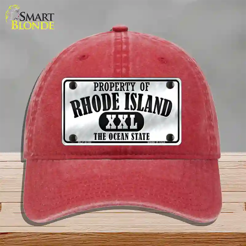 Property Of Rhode Island Novelty License Plate Hat Unconstructed Cotton / Red