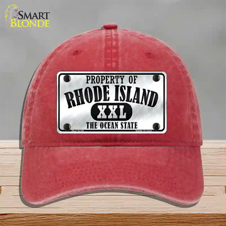 Property Of Rhode Island Novelty License Plate Hat Unconstructed Cotton / Red