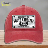 Property Of South Carolina Novelty License Plate Hat Unconstructed Cotton / Red