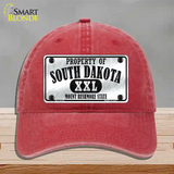 Property Of South Dakota Novelty License Plate Hat Unconstructed Cotton / Red