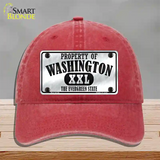 Property Of Washington Novelty License Plate Hat Unconstructed Cotton / Red