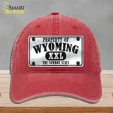 Property Of Wyoming Novelty License Plate Hat Unconstructed Cotton / Red