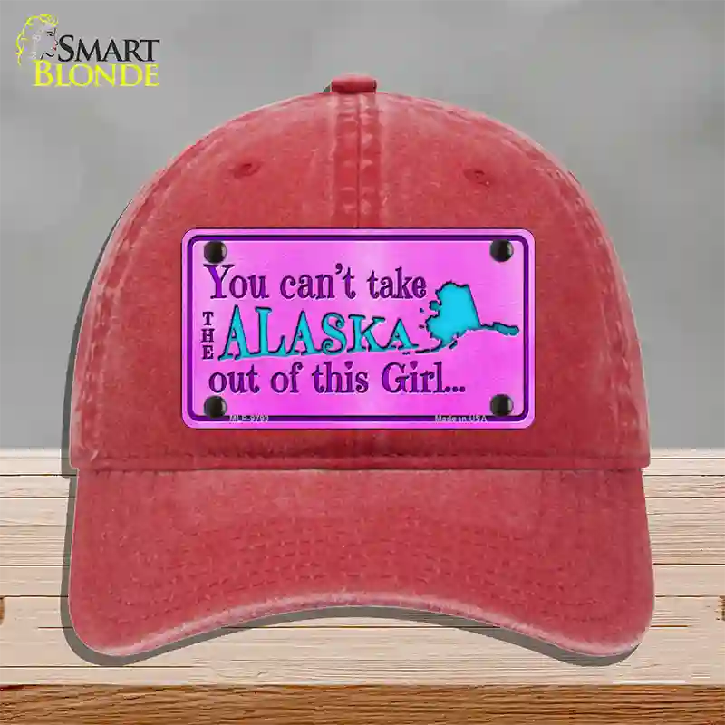 Alaska Girl Novelty License Plate Hat Unconstructed Cotton / Red